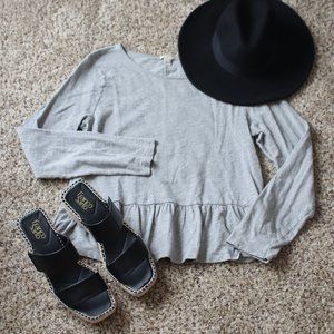 J Crew Grey Long Sleeve Peplum Top sz L